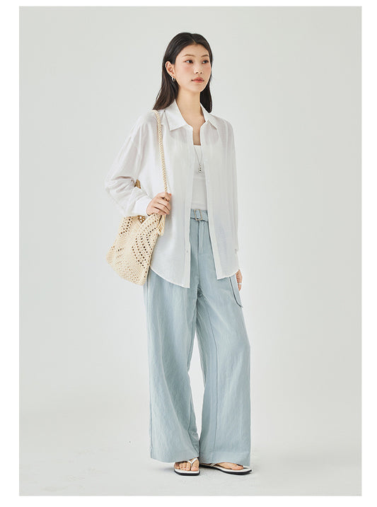 Women's Two Styled Linen Overshirt in White - Simply 