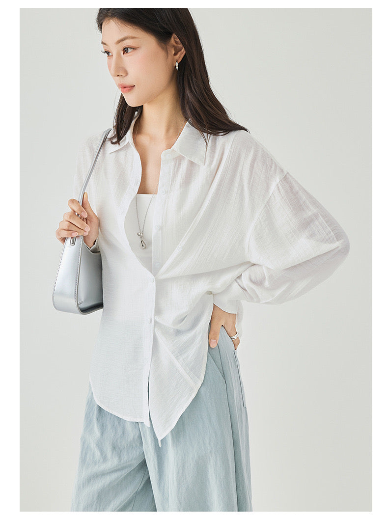 Women's Two Styled Linen Overshirt in White - Simply 