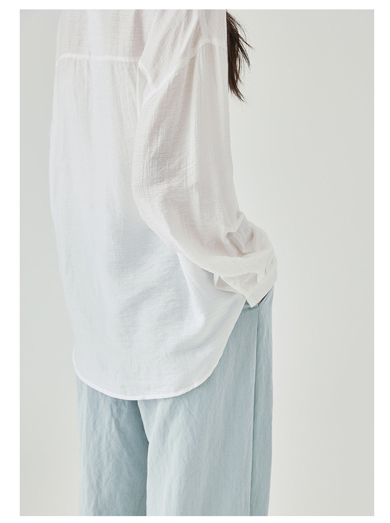 Women's Two Styled Linen Overshirt in White - Simply 