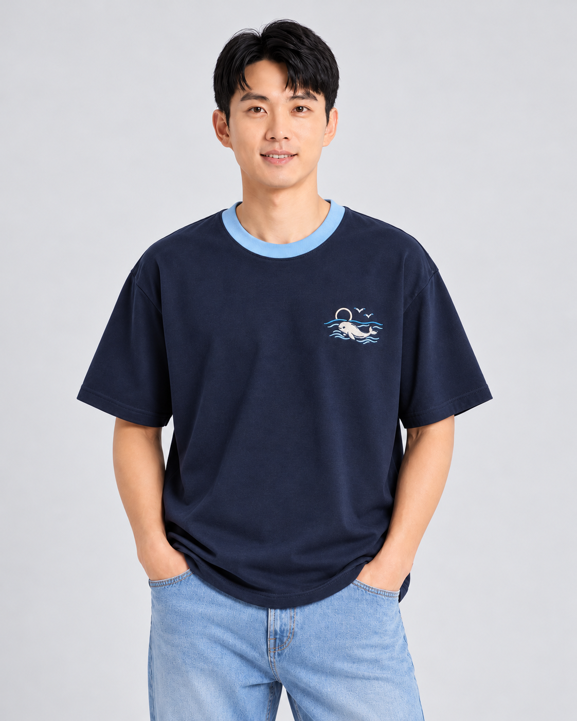 Bicolour Unisex Beluga Embroidery T
