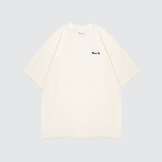 Simply . Men's Oversized Embroidery T Shirt (Cream) [250 gsm] - Simply 
