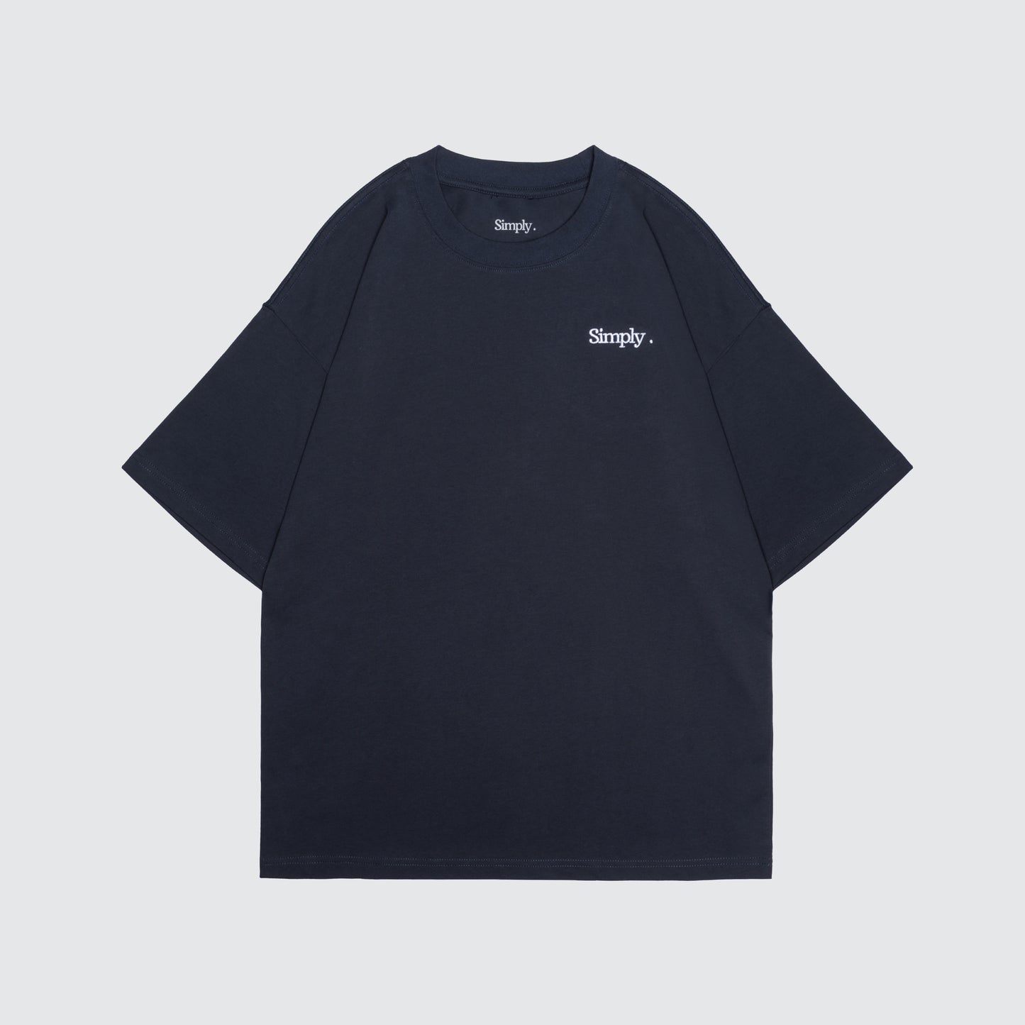 Simply . Men's Oversized Embroidery T Shirt (Navy) [250 gsm] - Simply 