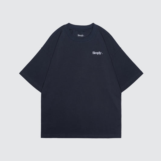 Simply . Men's Oversized Embroidery T Shirt (Navy) [250 gsm] - Simply 