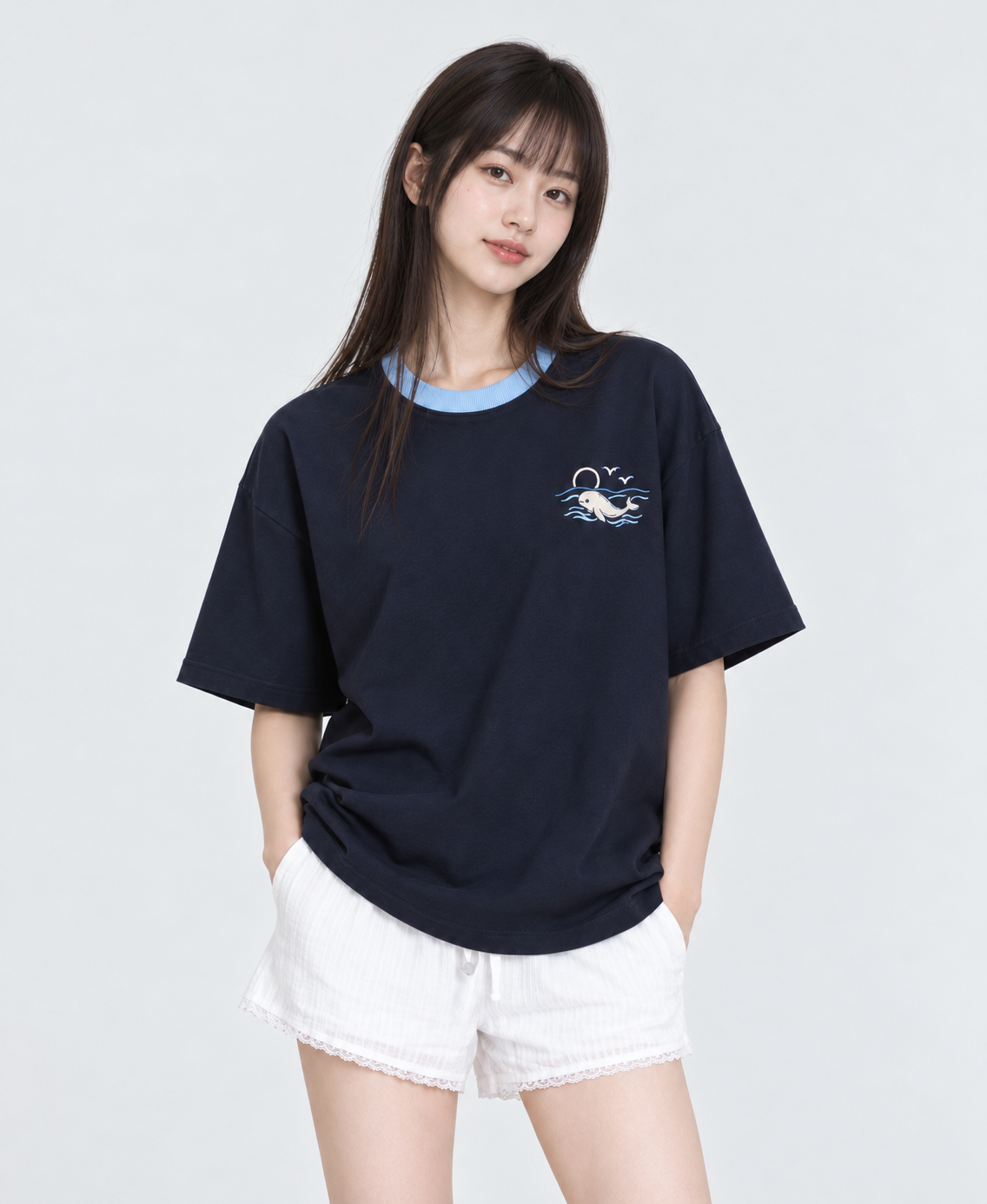 Bicolour Unisex Beluga Embroidery T