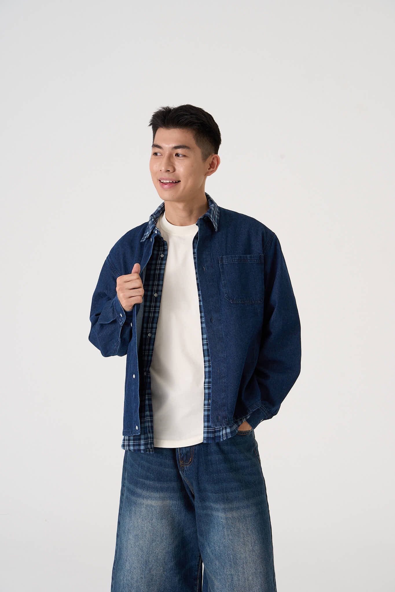 Men's Checkered Layered Denim Overshirt - Simply 