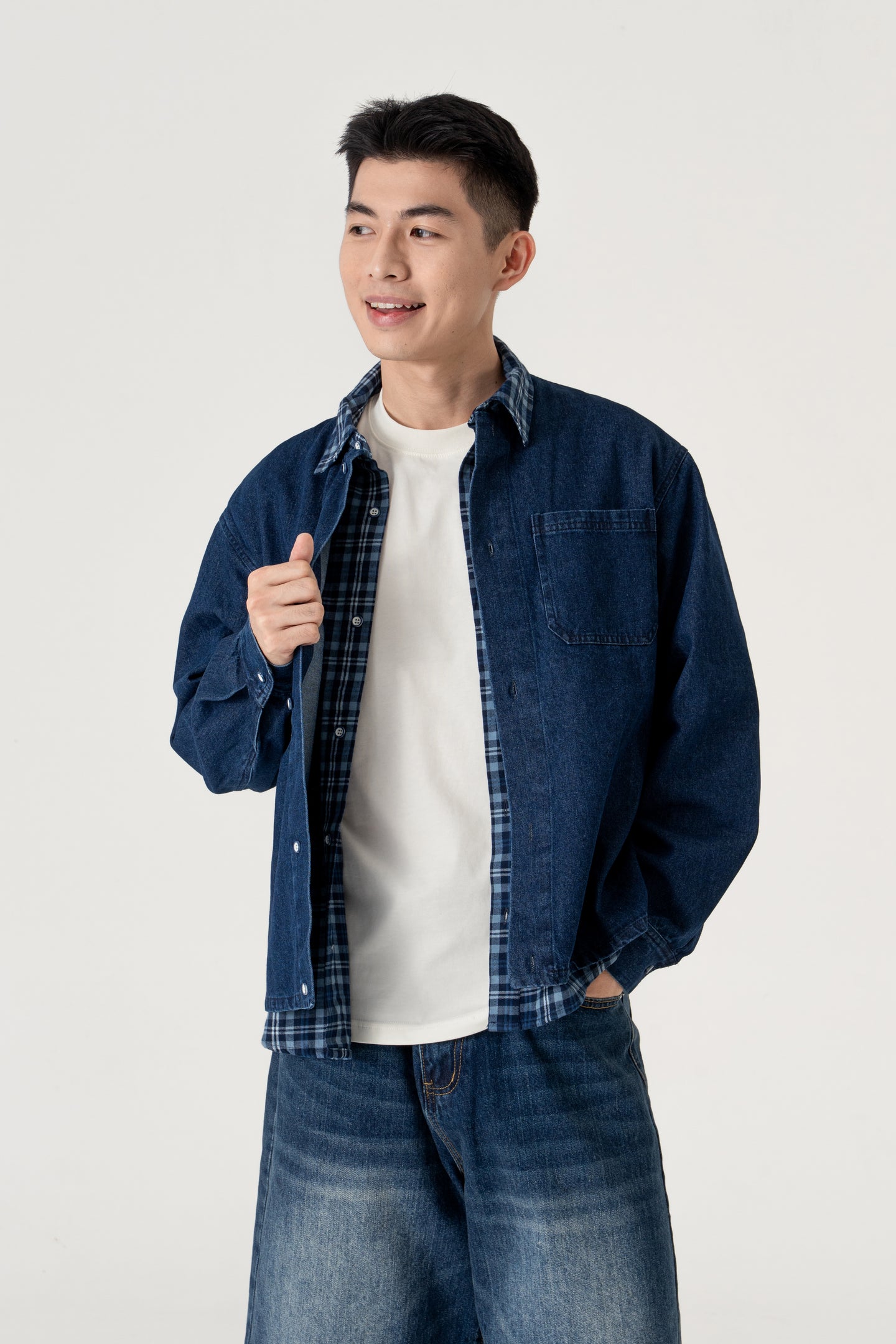 Men's Plaid Denim Shirt