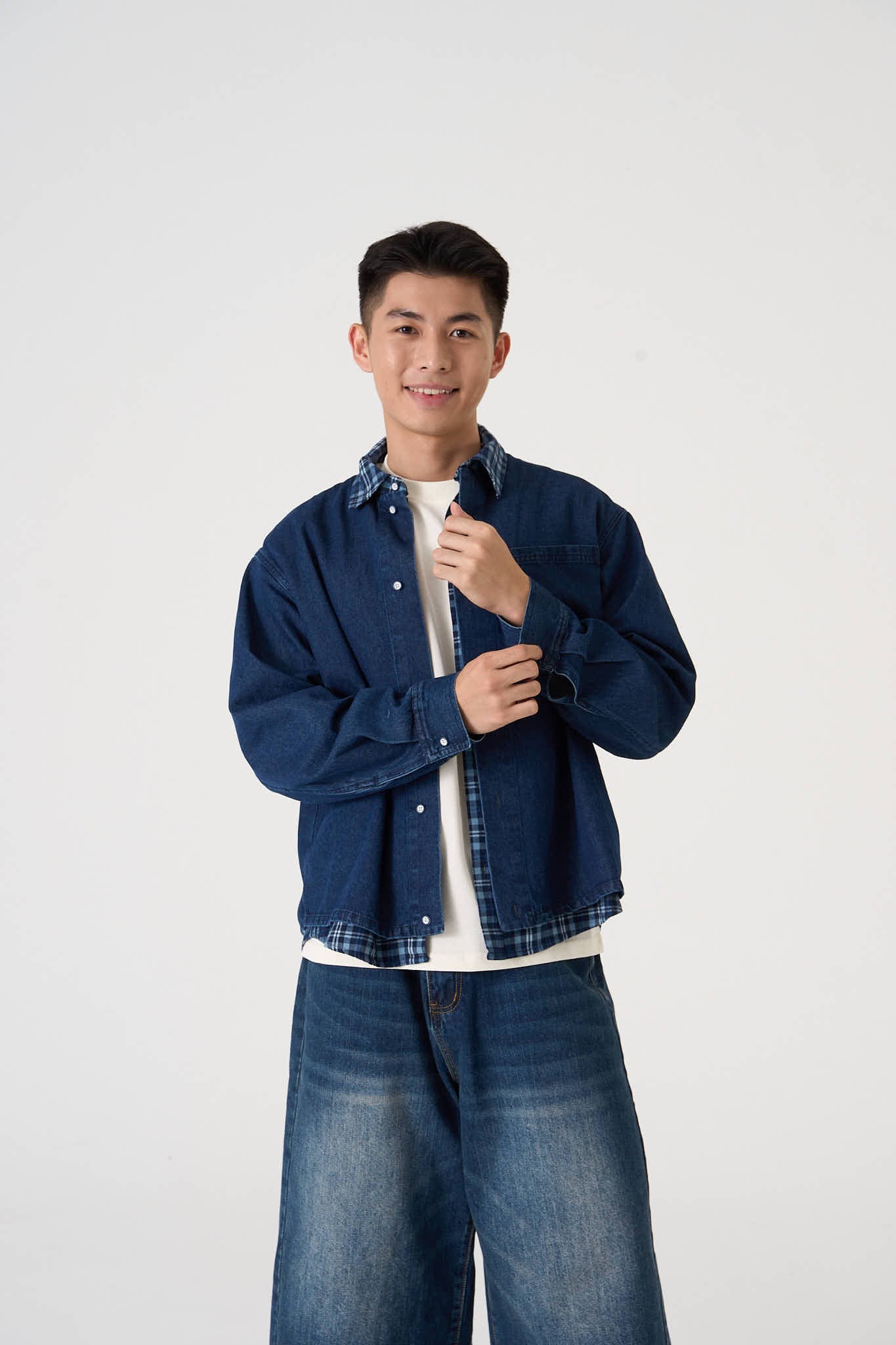 Men's Checkered Layered Denim Overshirt - Simply 