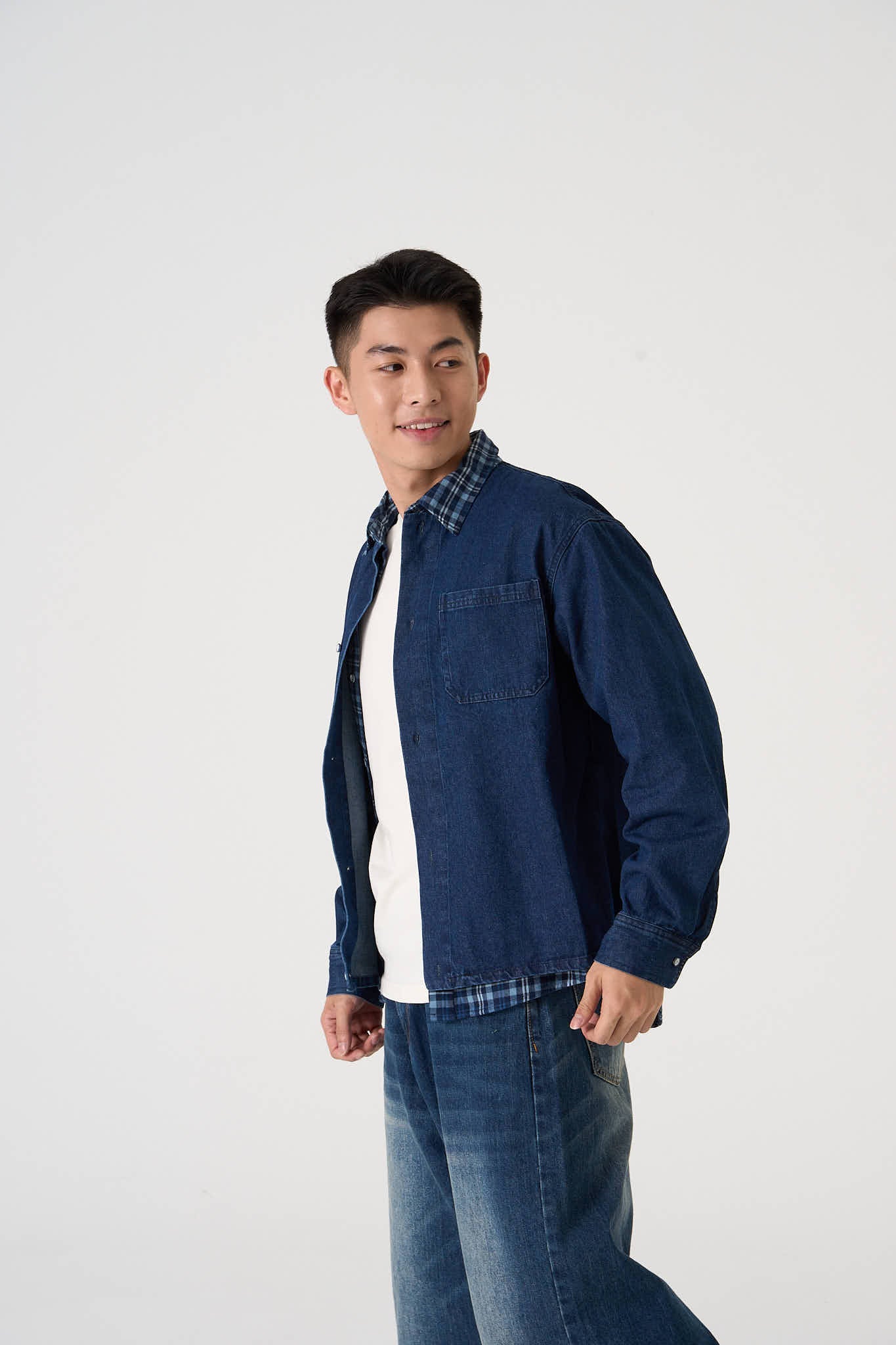 Men's Checkered Layered Denim Overshirt - Simply 