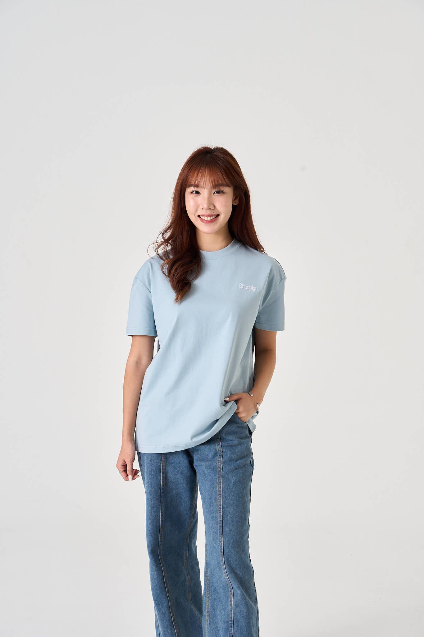 Simply. Unisex Embroided Oversize T in Mid Blue - Simply 