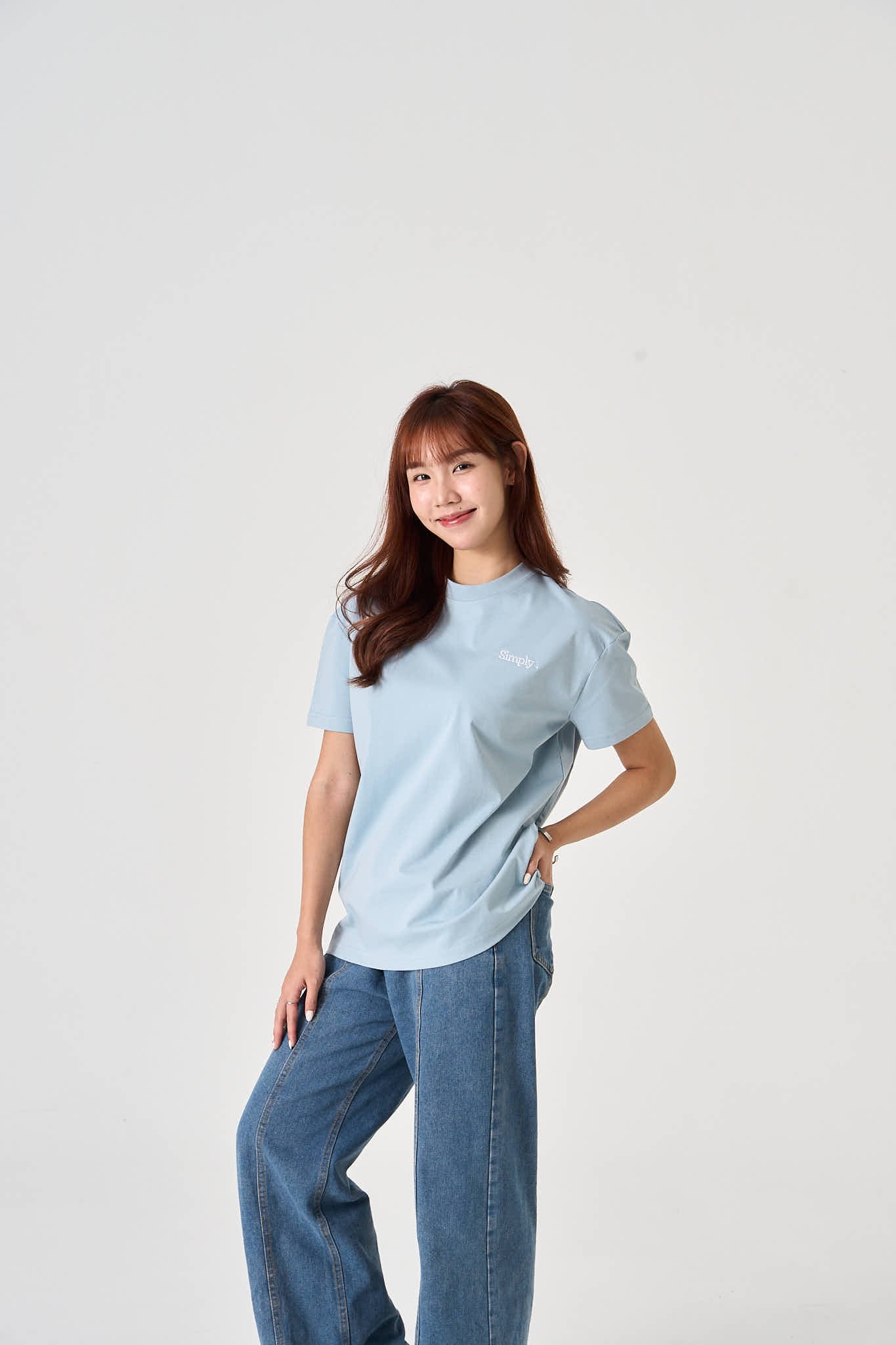 Simply. Unisex Embroided Oversize T in Mid Blue - Simply 