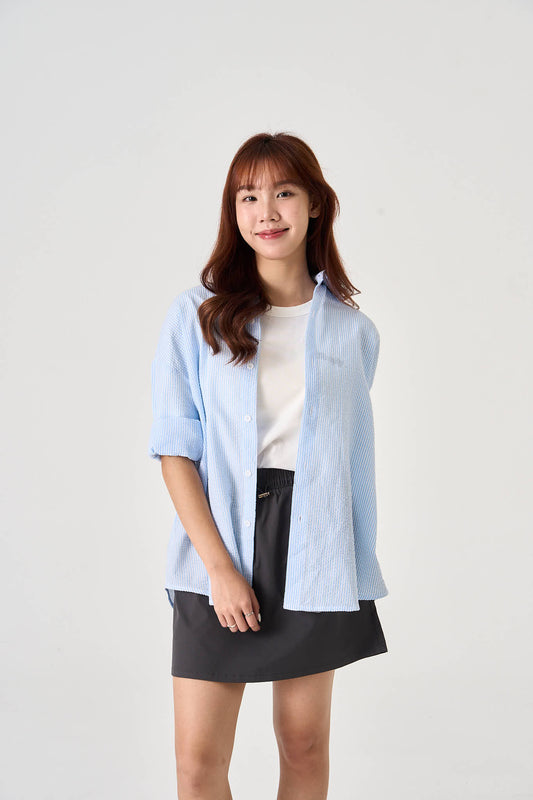 Unisex textured Long Sleeve Overshirt (Baby Blue) - Simply 