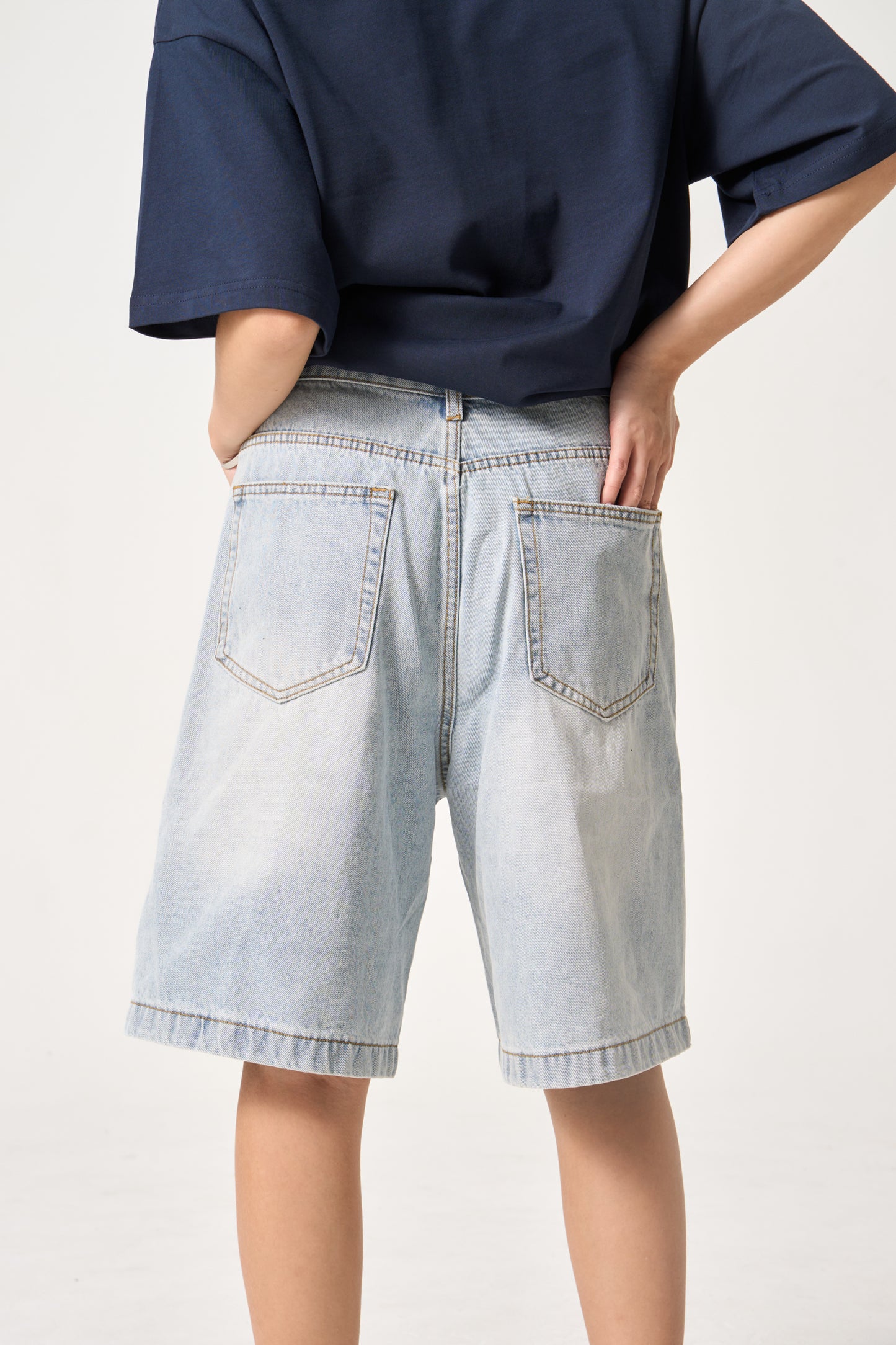 Simply . Unisex Knee Length Denim Shorts (Light Blue) - Simply 