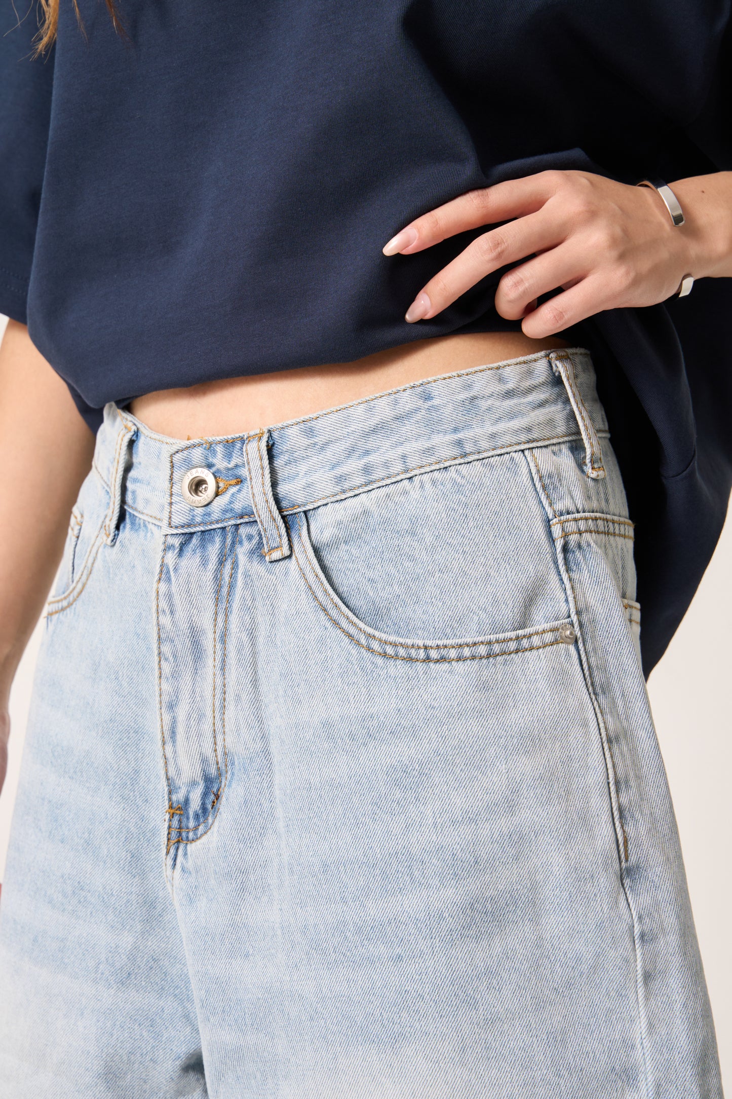 Simply . Unisex Knee Length Denim Shorts (Light Blue) - Simply 