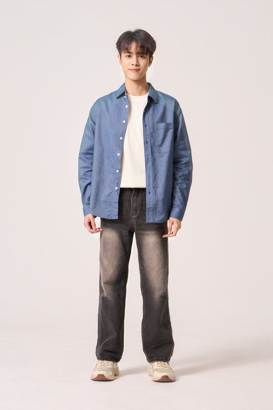 Simply . Men's Denim Jersey Outerwear (Blue) - Simply 