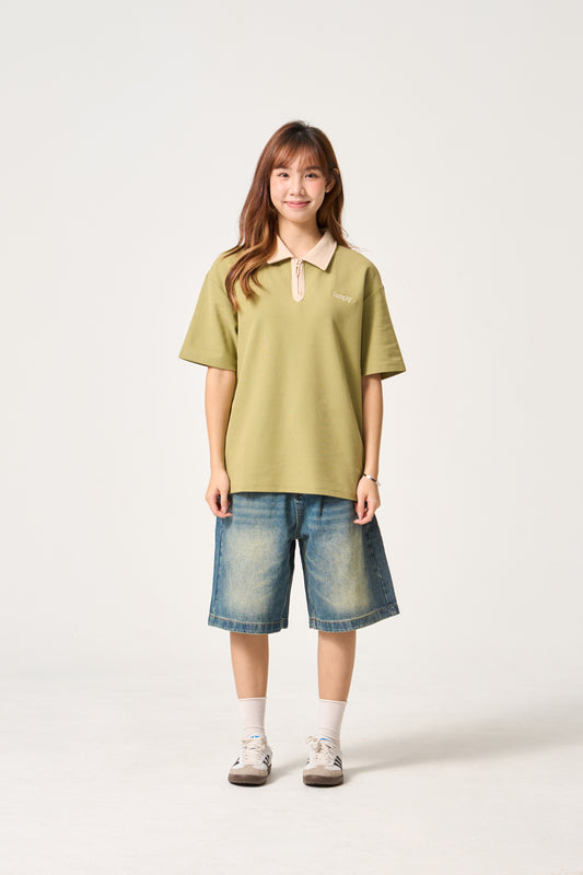 Simply . Unisex Zipper Polo (Avocado Green) - Simply 