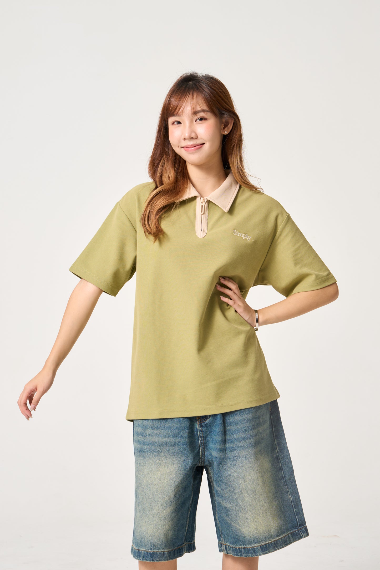 Simply . Unisex Zipper Polo (Avocado Green) - Simply 