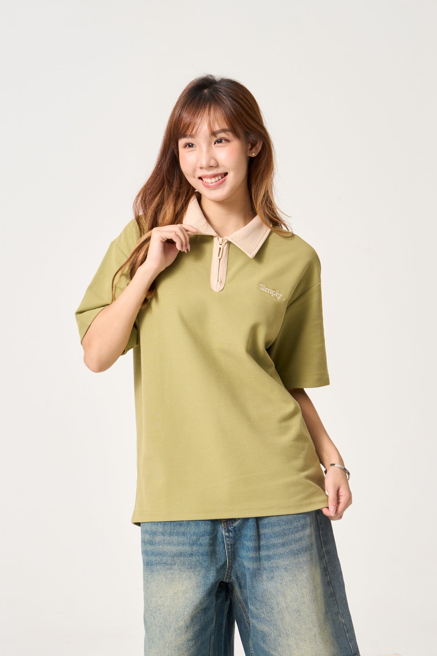 Simply . Unisex Zipper Polo (Avocado Green) - Simply 