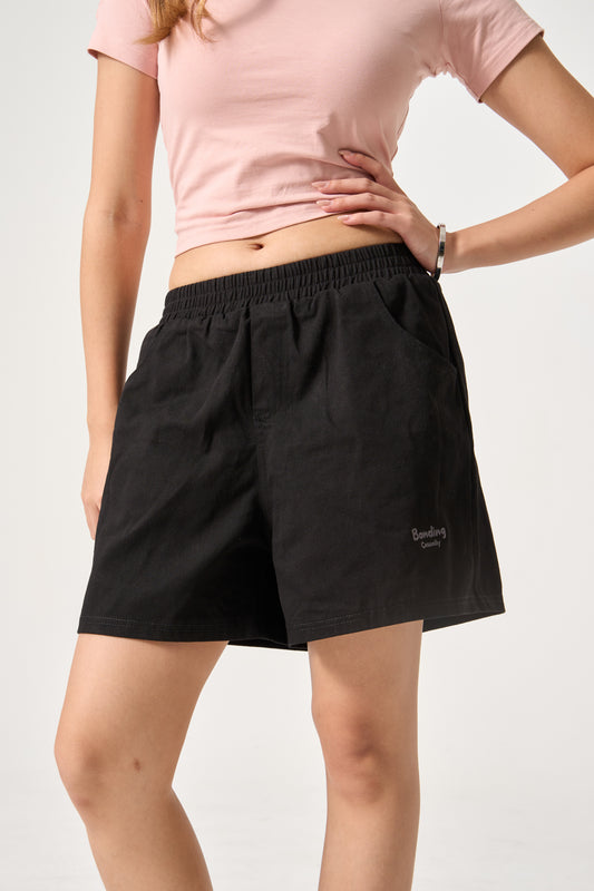 Simply . Women's Embroidered Easy Shorts (Black) [Quality Compromise] - Simply 