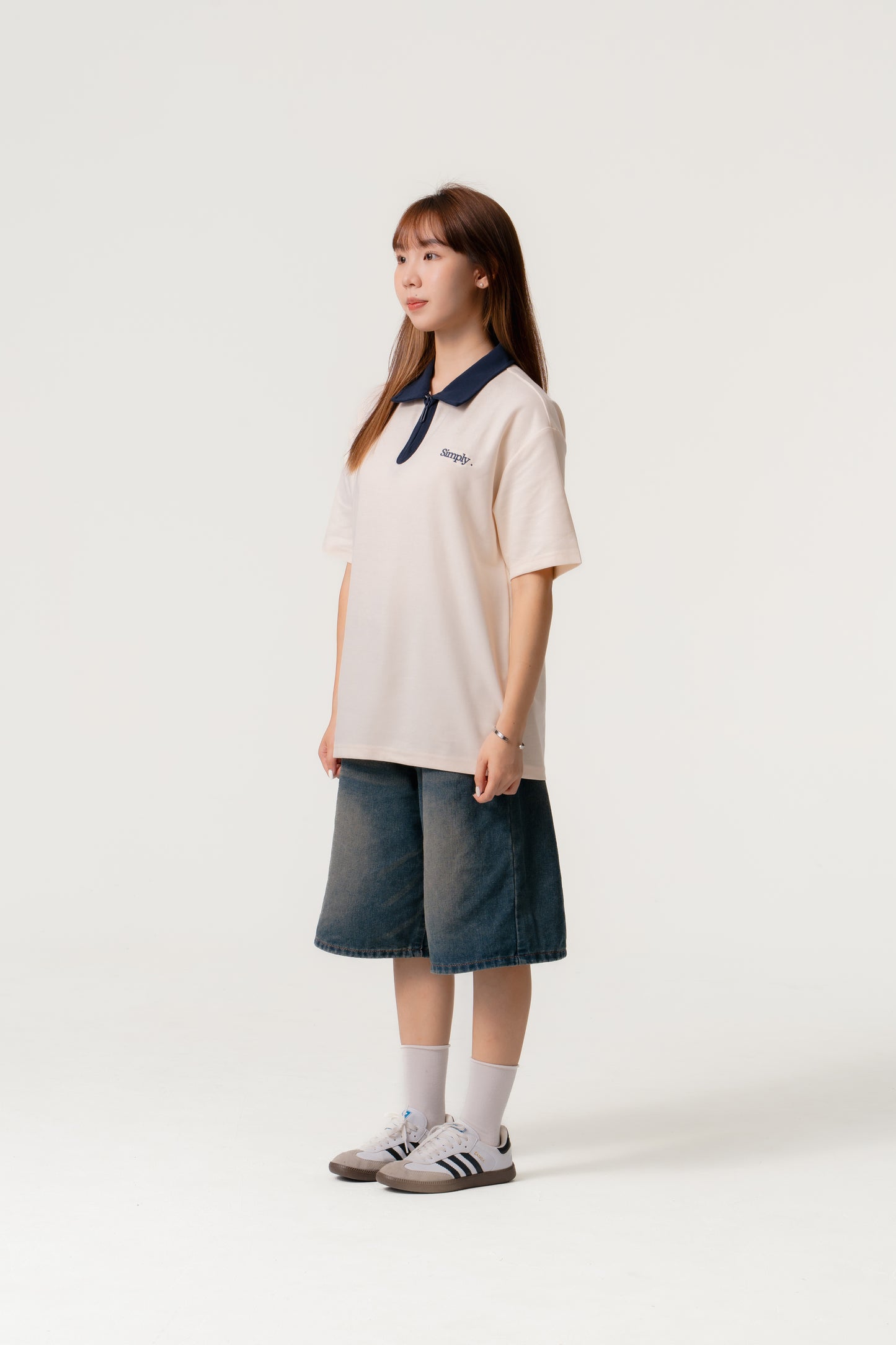 Simply . Unisex Zipper Polo (Cream) - Simply 