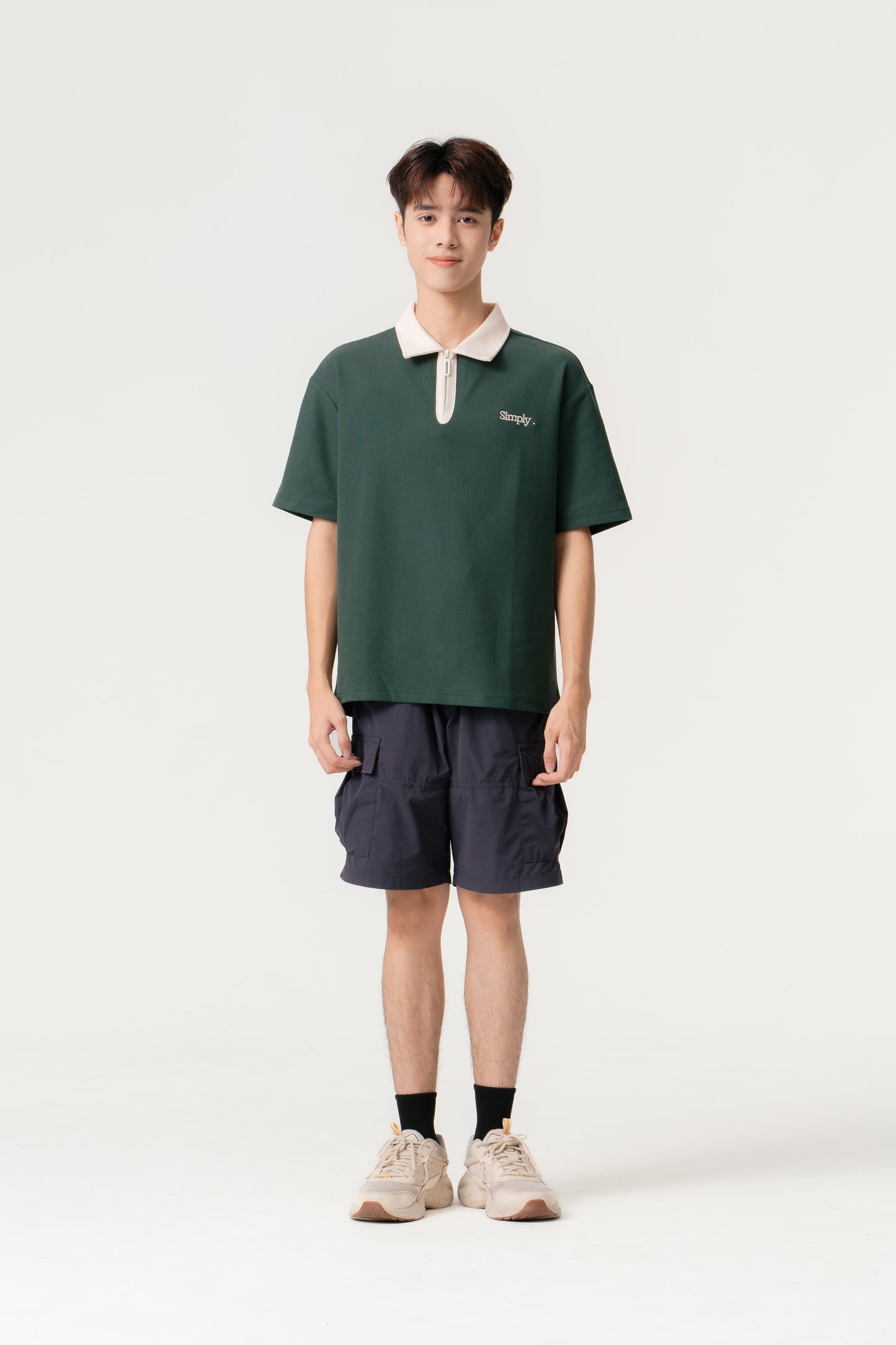 Simply . Unisex Zipper Polo (Dark Green) - Simply 