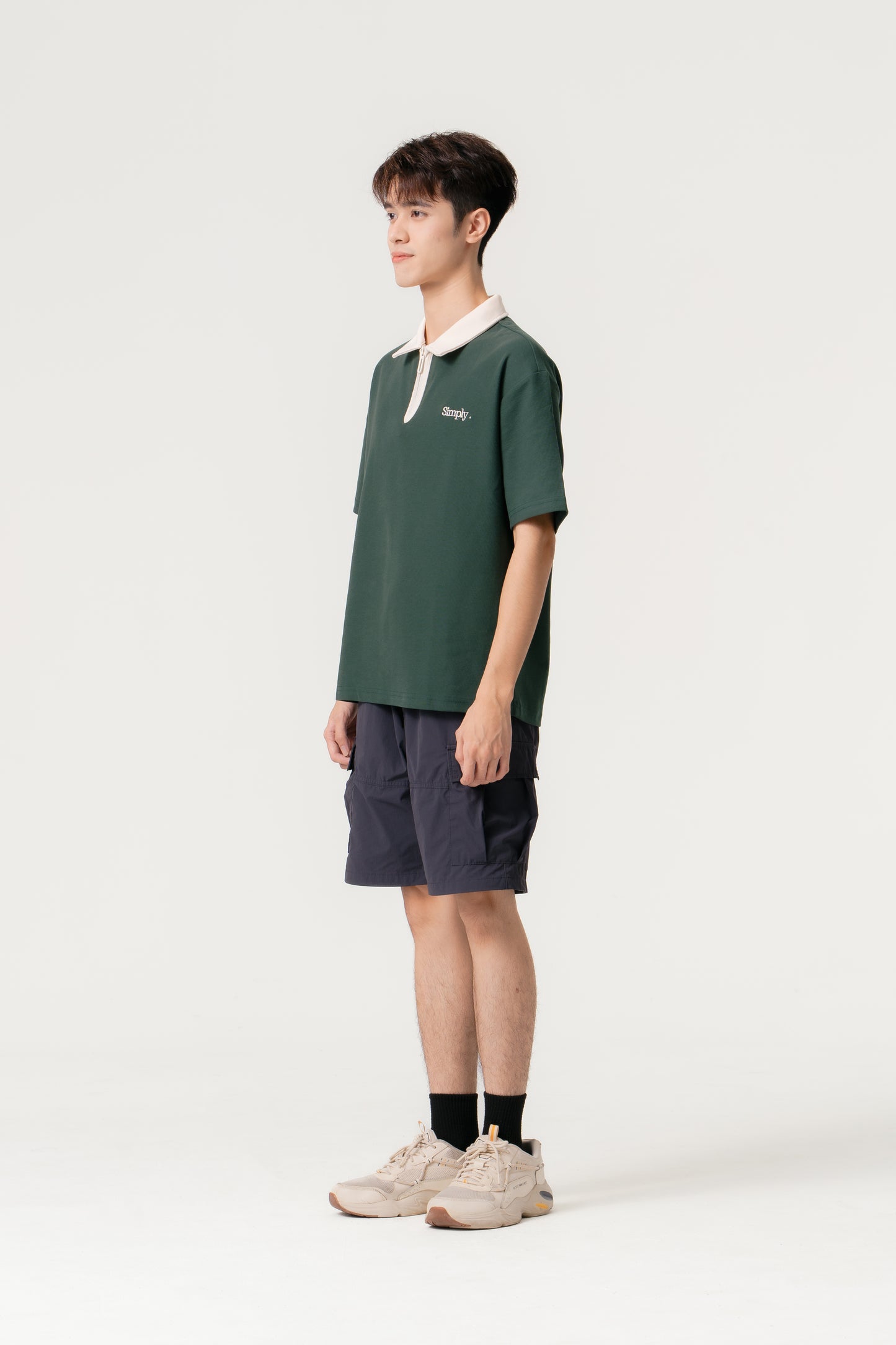 Simply . Unisex Zipper Polo (Dark Green) - Simply 