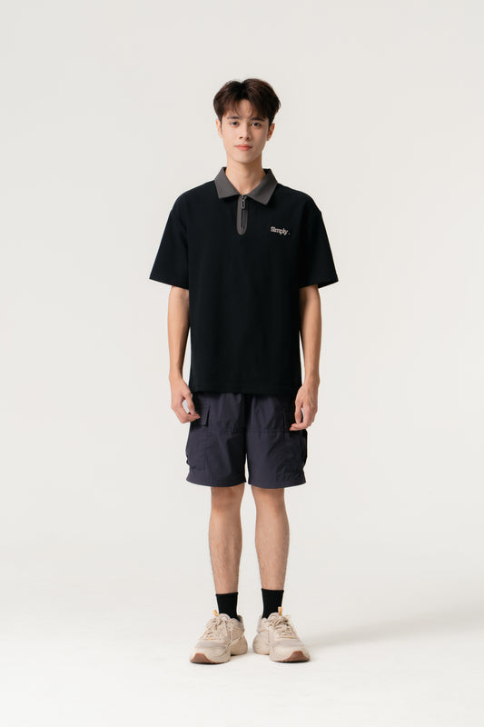 Simply . Unisex Zipper Polo (Black) - Simply 