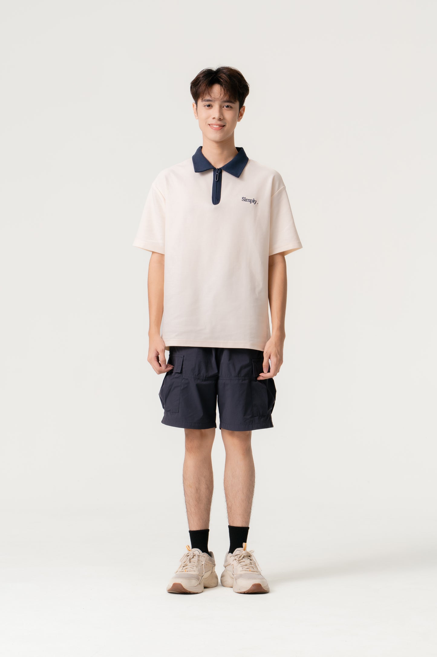 Simply . Unisex Zipper Polo (Cream) - Simply 
