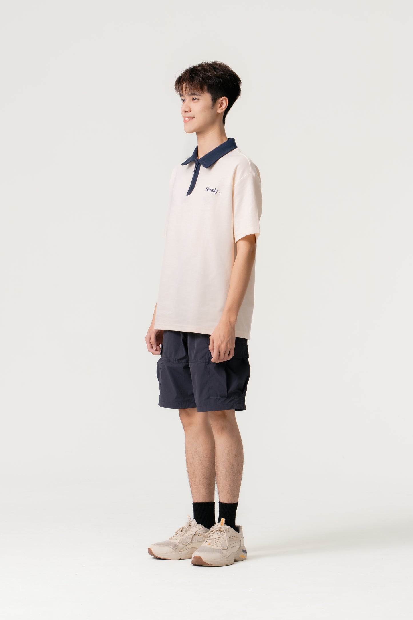 Simply . Unisex Zipper Polo (Cream) - Simply 
