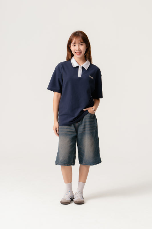 Simply . Unisex Zipper Polo (Navy) - Simply 