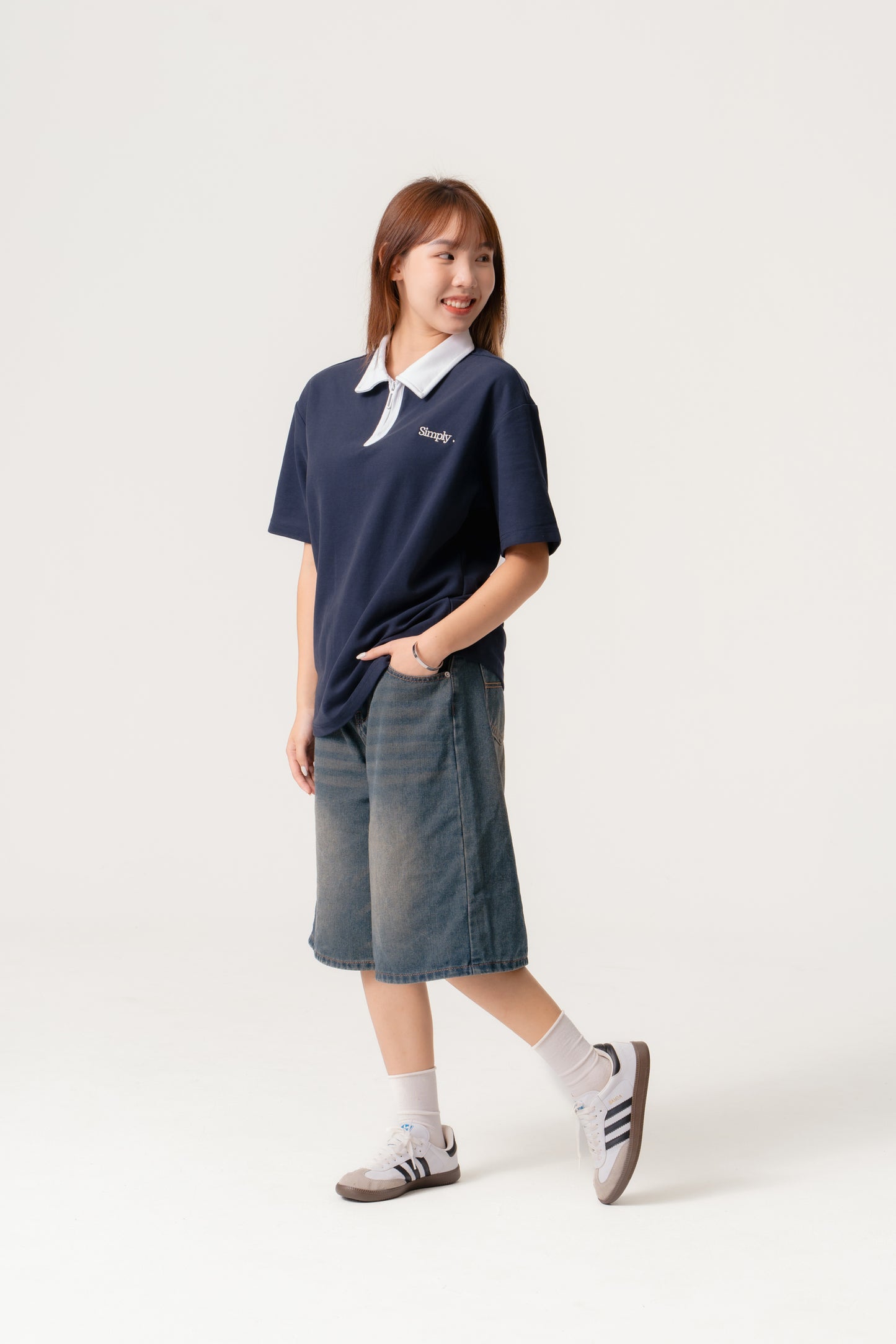 Simply . Unisex Zipper Polo (Navy) - Simply 