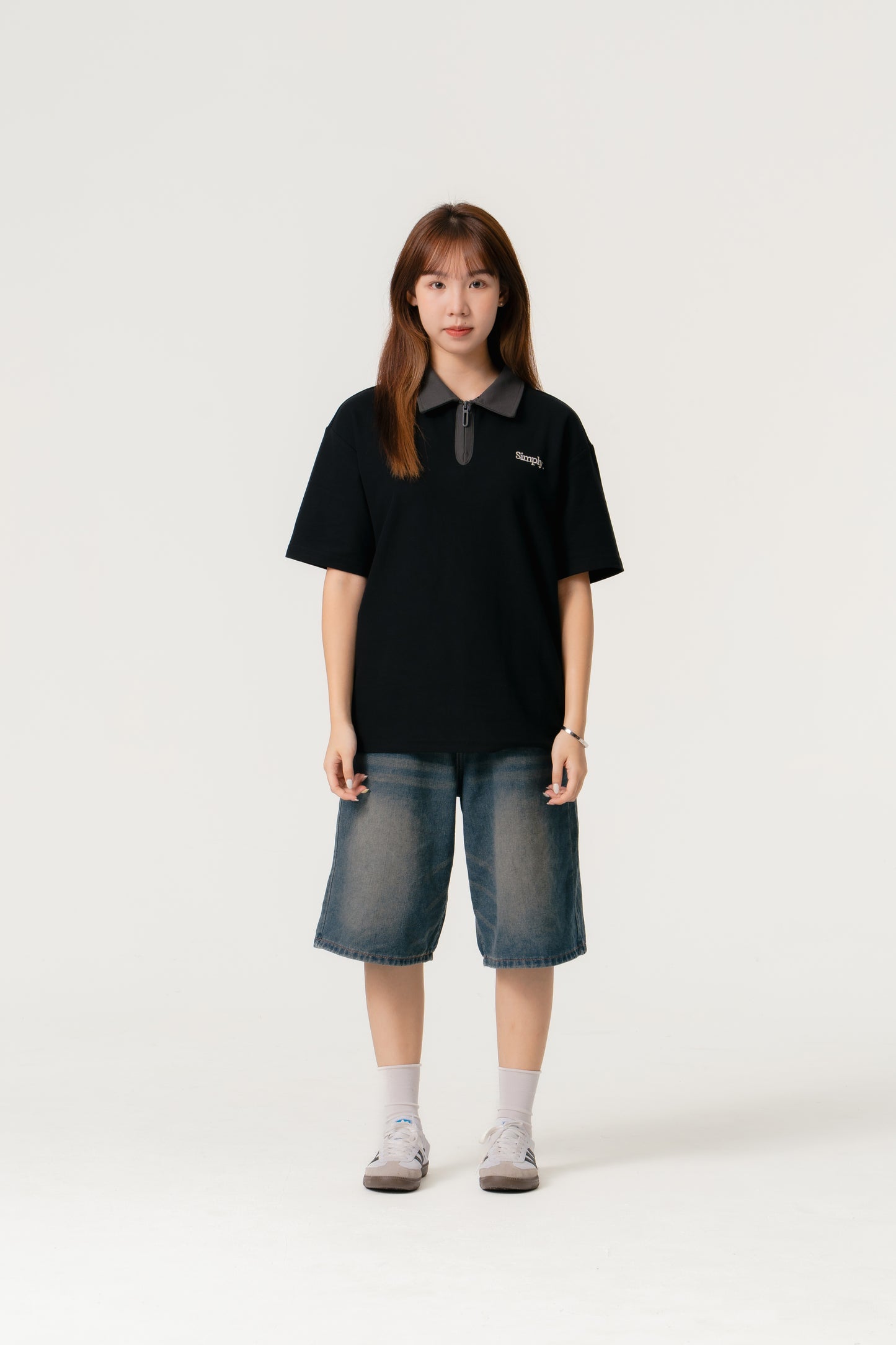 Simply . Unisex Zipper Polo (Black) - Simply 