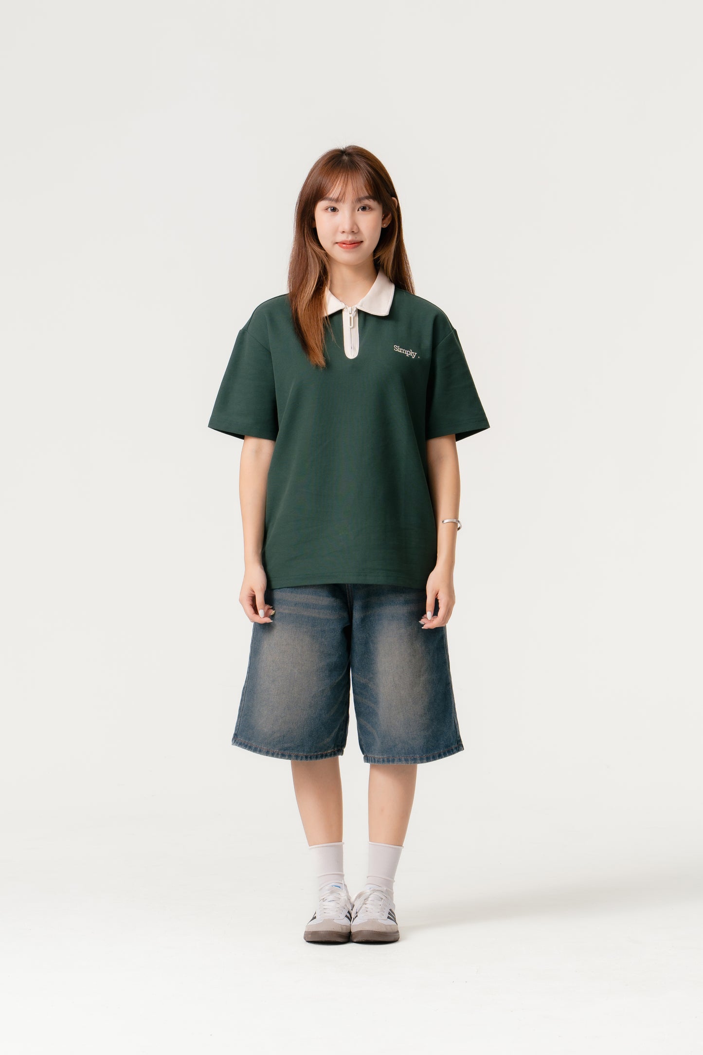 Simply . Unisex Zipper Polo (Dark Green) - Simply 