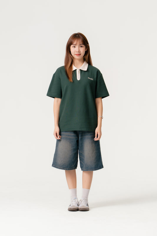 Simply . Unisex Zipper Polo (Dark Green) - Simply 