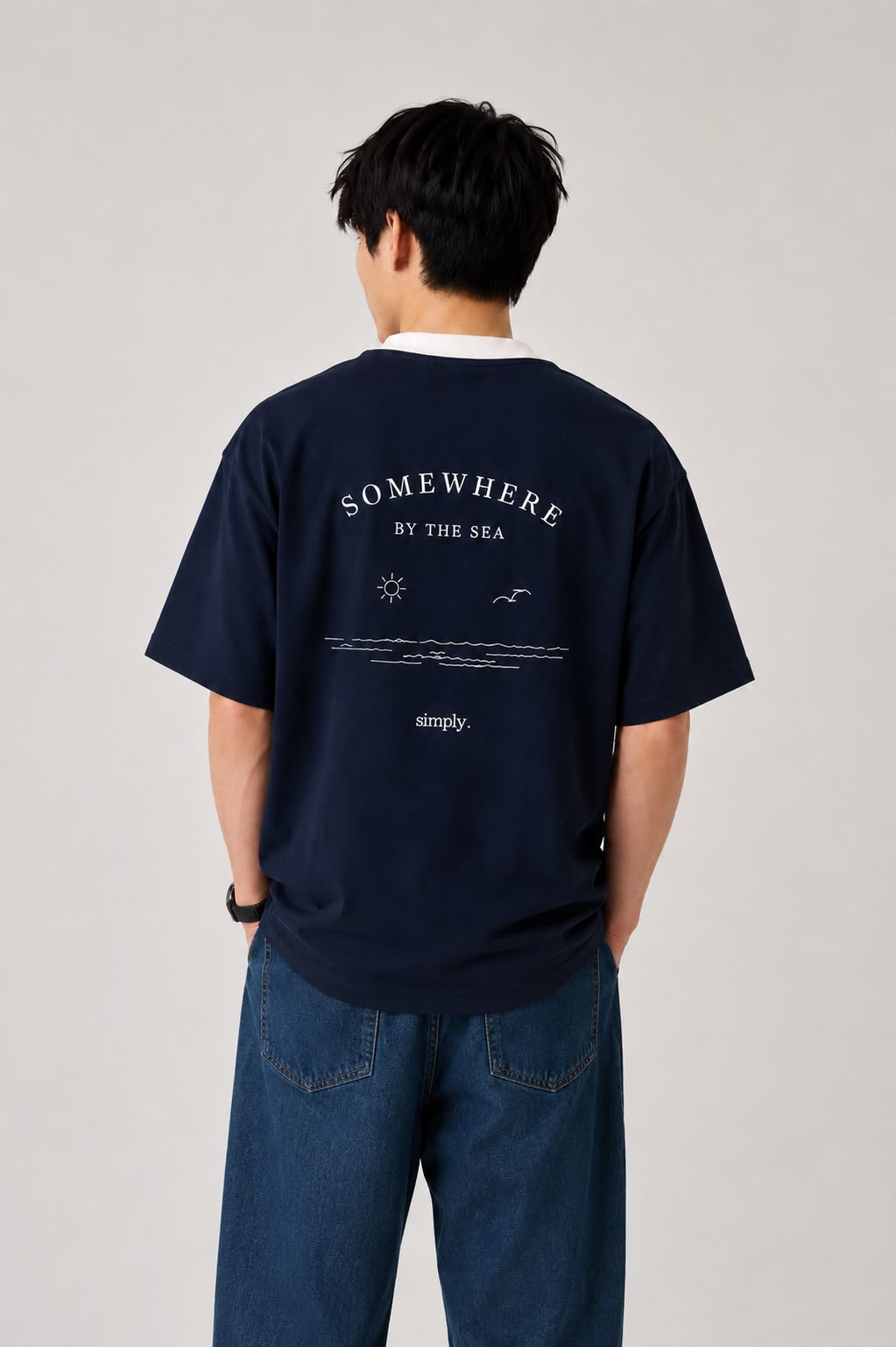 [Pre - Order] Simply. First Unisex Oversized Bi-Colour Graphic T [250 gsm - Long Staple Cotton] (Navy)