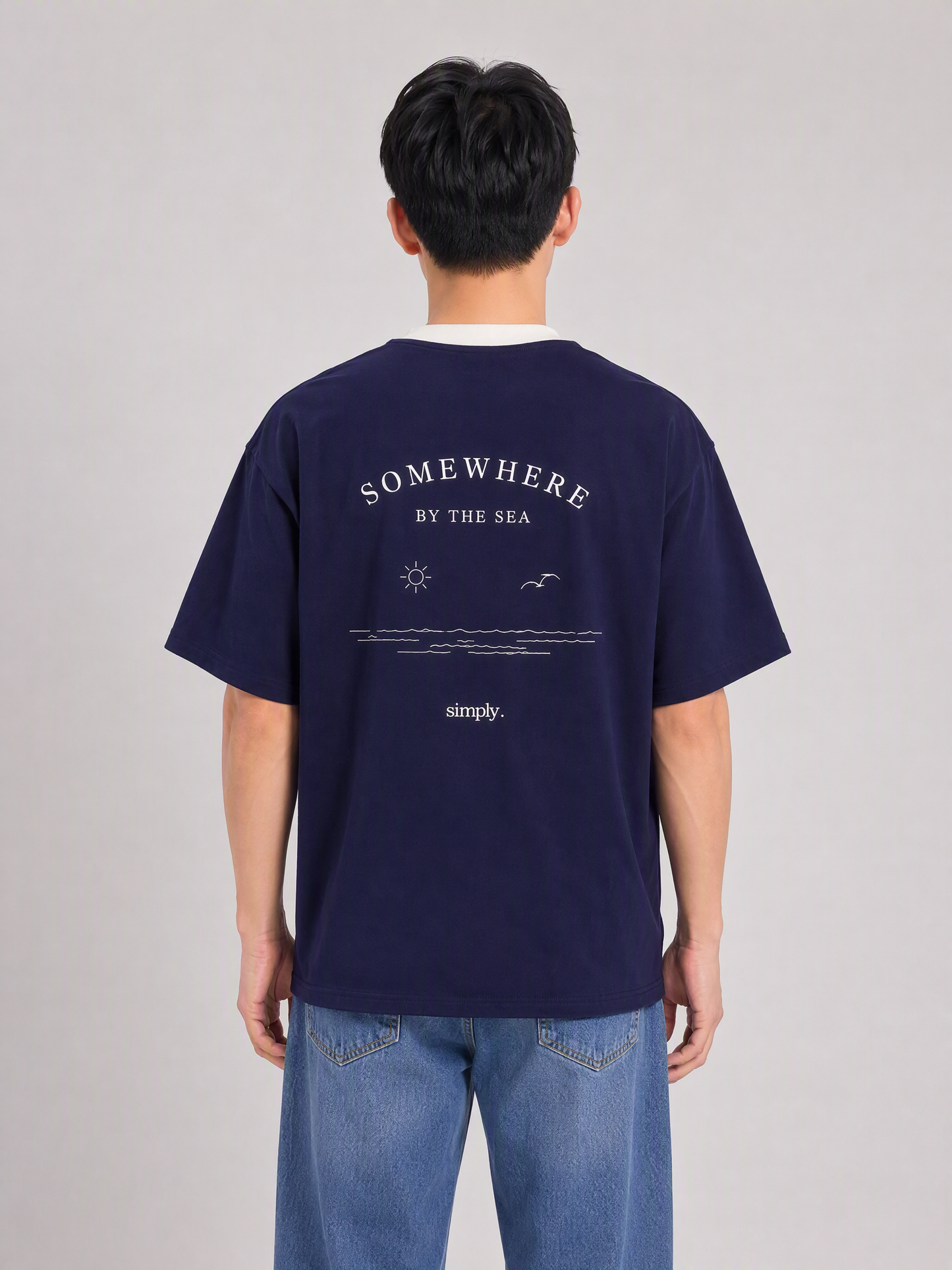 [Pre - Order] Simply. First Unisex Oversized Bi-Colour Graphic T [250 gsm - Long Staple Cotton] (Navy)