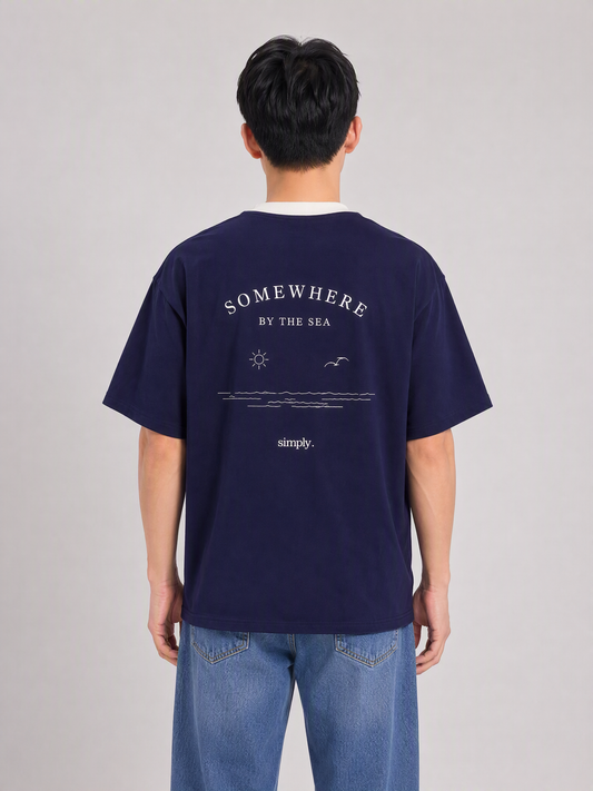 [Pre - Order] Simply. First Unisex Oversized Bi-Colour Graphic T [250 gsm - Long Staple Cotton] (Navy) - Simply 