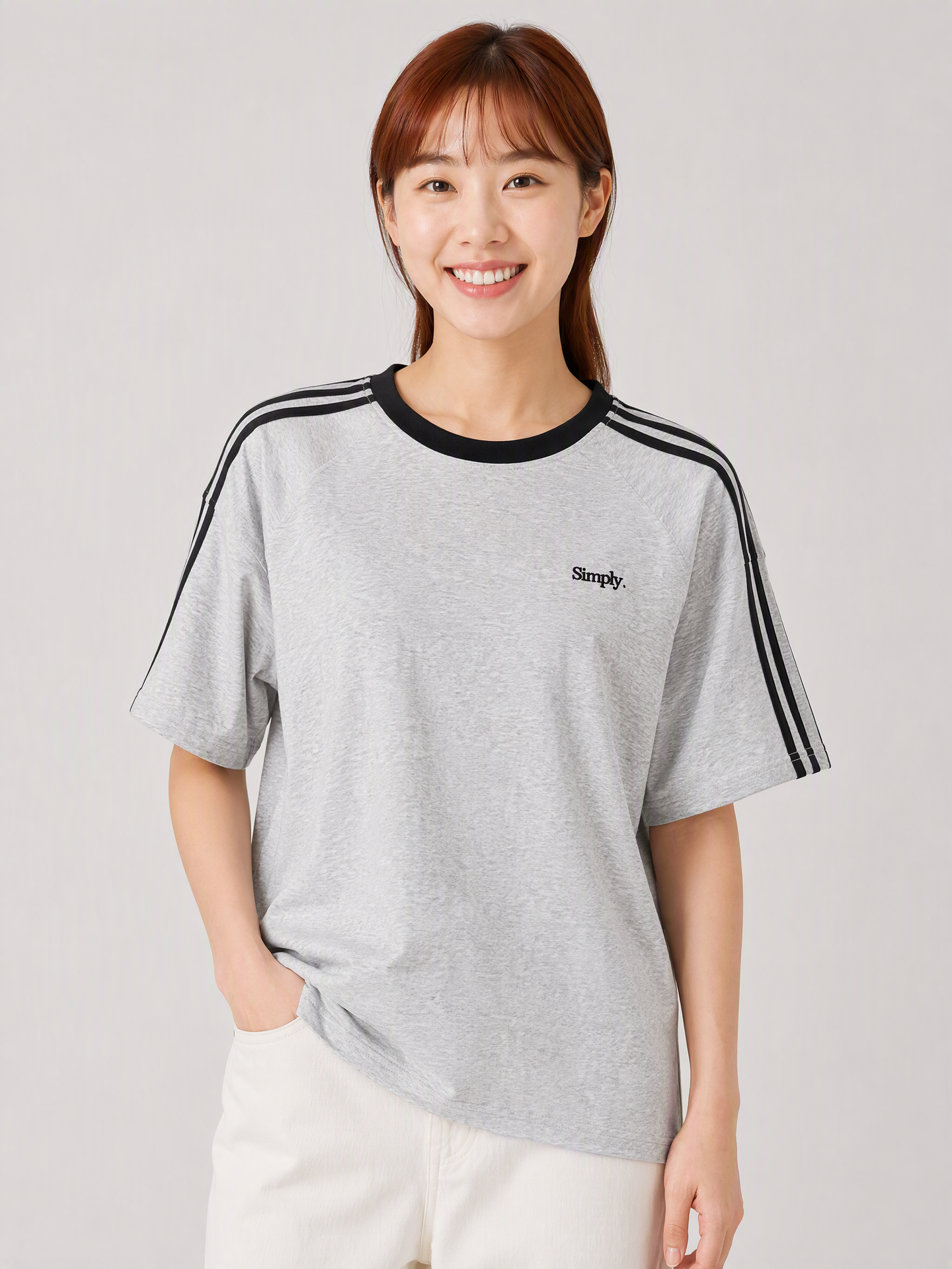 Simply. Unisex Shoulder Striped T in Grey