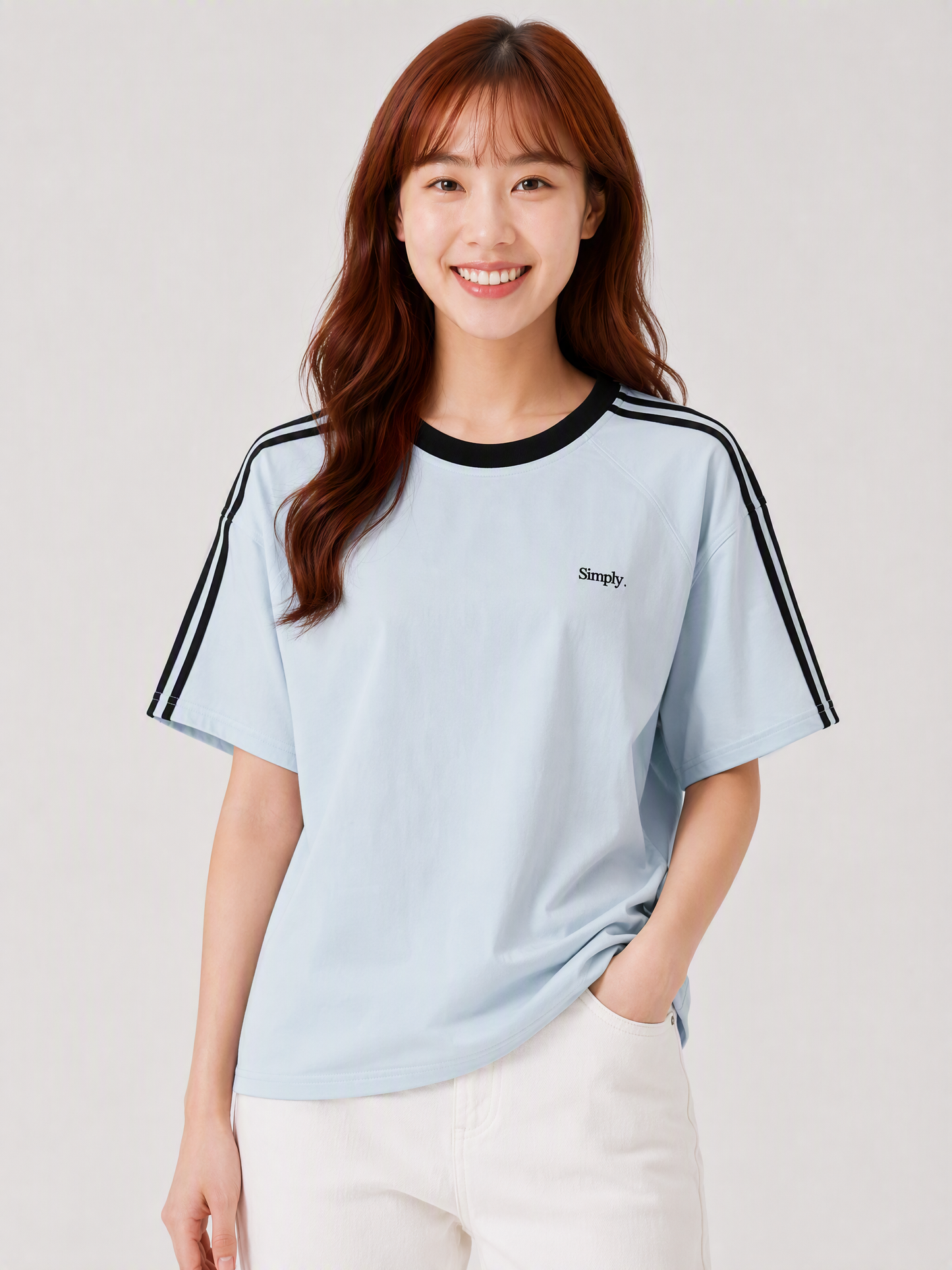 Simply. Unisex Shoulder Striped T in Light Blue