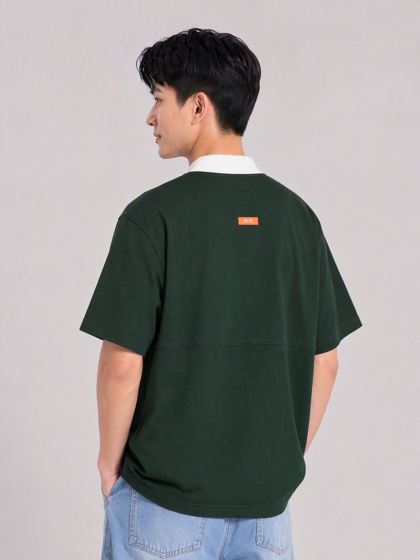 Simply . Men's White Collared Oversize Polo (Forest Green) - Simply 