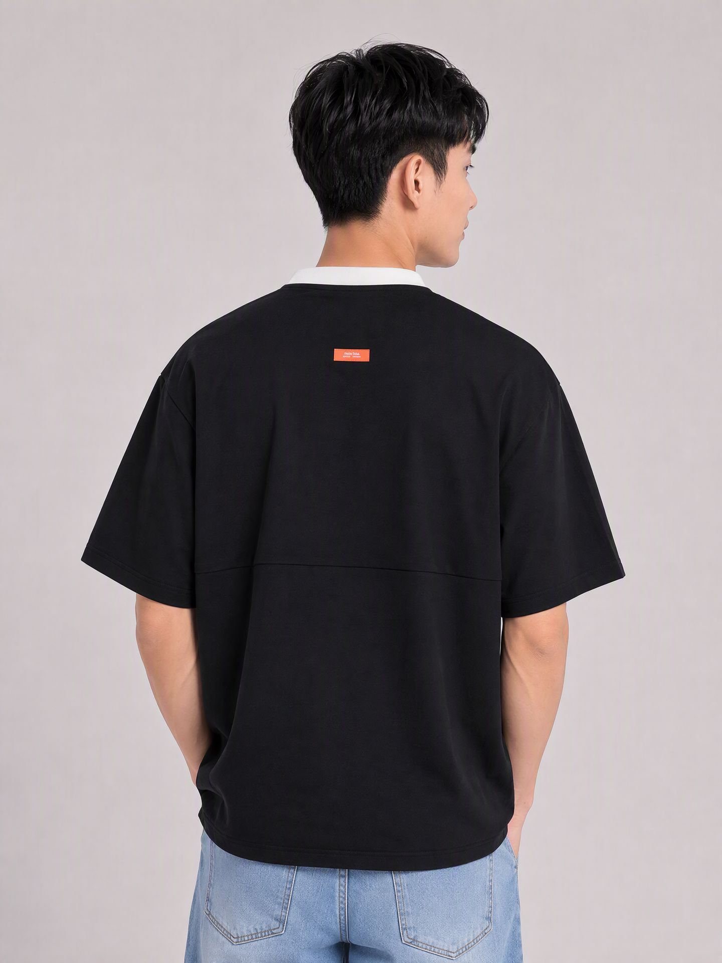Simply . Men's White Collared Oversize Polo (Black) - Simply 