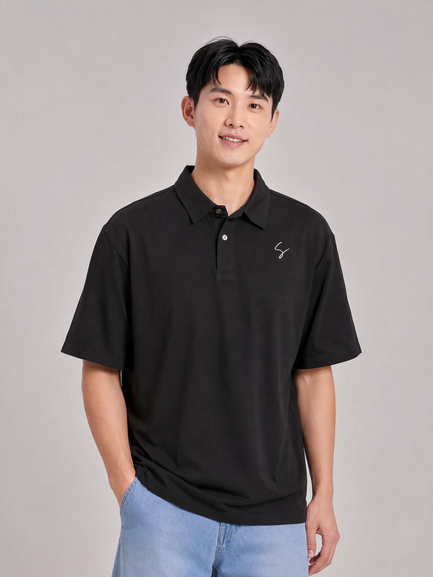 [CLEARANCE] Simply. Unisex S Embroidered Polo (Black)