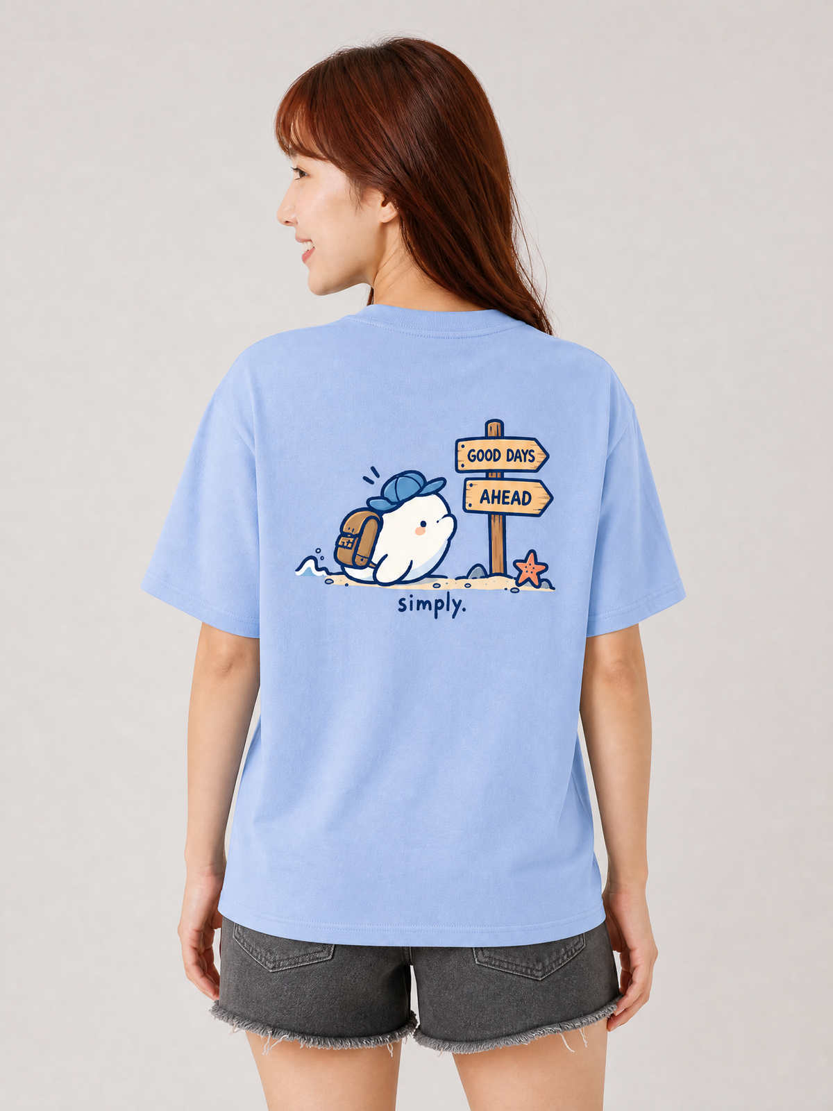 [Pre-Order] Simply. Beluga Unisex Oversized Graphic T [280 gsm - Long Staple Cotton] (Baby Blue)