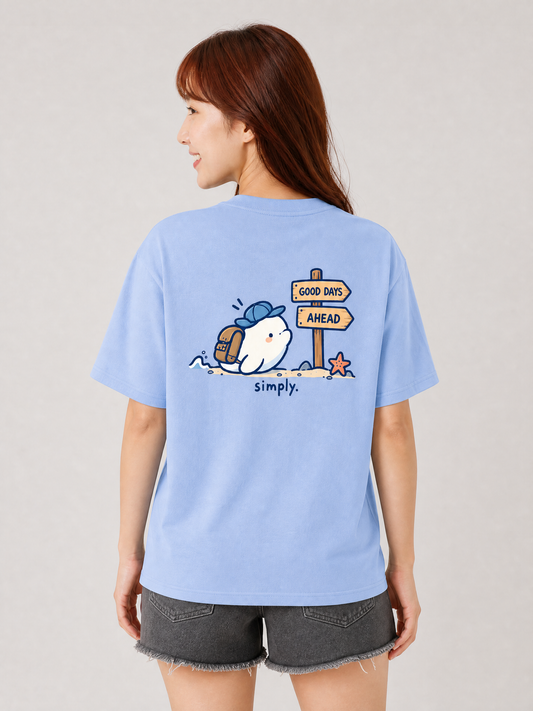 [Pre-Order] Simply. Beluga Unisex Oversized Graphic T [280 gsm - Long Staple Cotton] (Baby Blue)