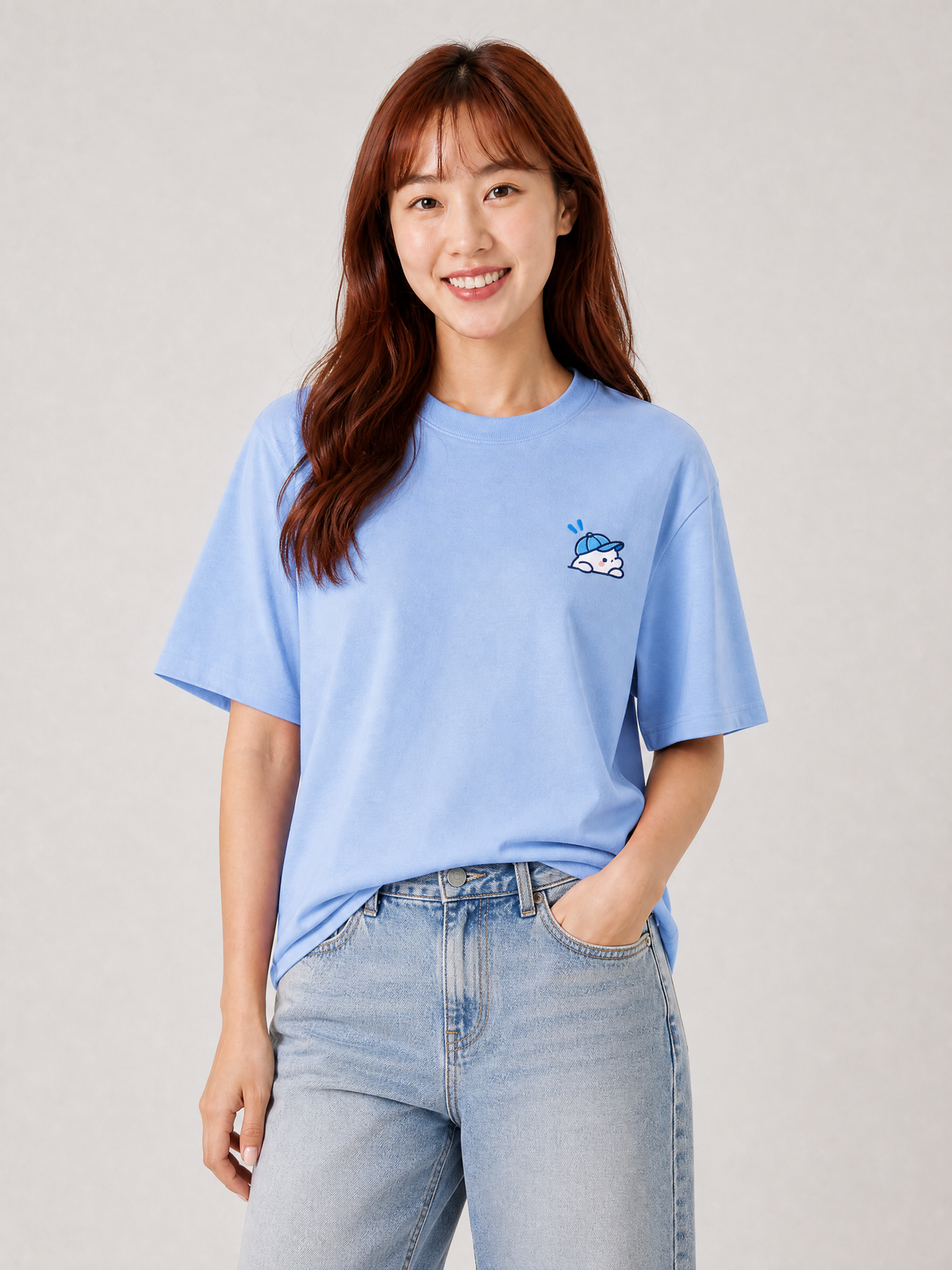 [Pre-Order] Simply. Beluga Unisex Oversized Graphic T [280 gsm - Long Staple Cotton] (Baby Blue)