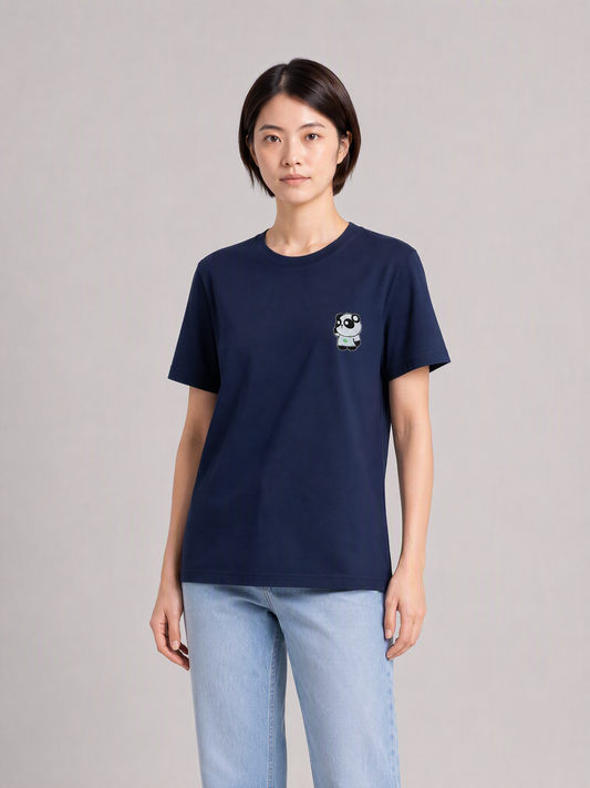 [CLEARANCE] Simply Unisex Embroidered Panda Thinking Tee (Navy)